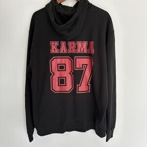 Solid Front, with "Karma 87" on The Back Mens Sweater Hoodie Sz XL Hooded Black‎